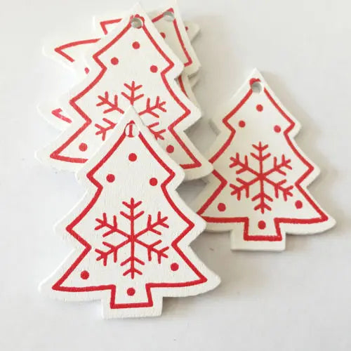 12 Pc/set of Christmas Tree Pendants Wooden Snowflakes Elk, Snowman 2022 New Year Christmas Home Decor Children's Toys and Gifts