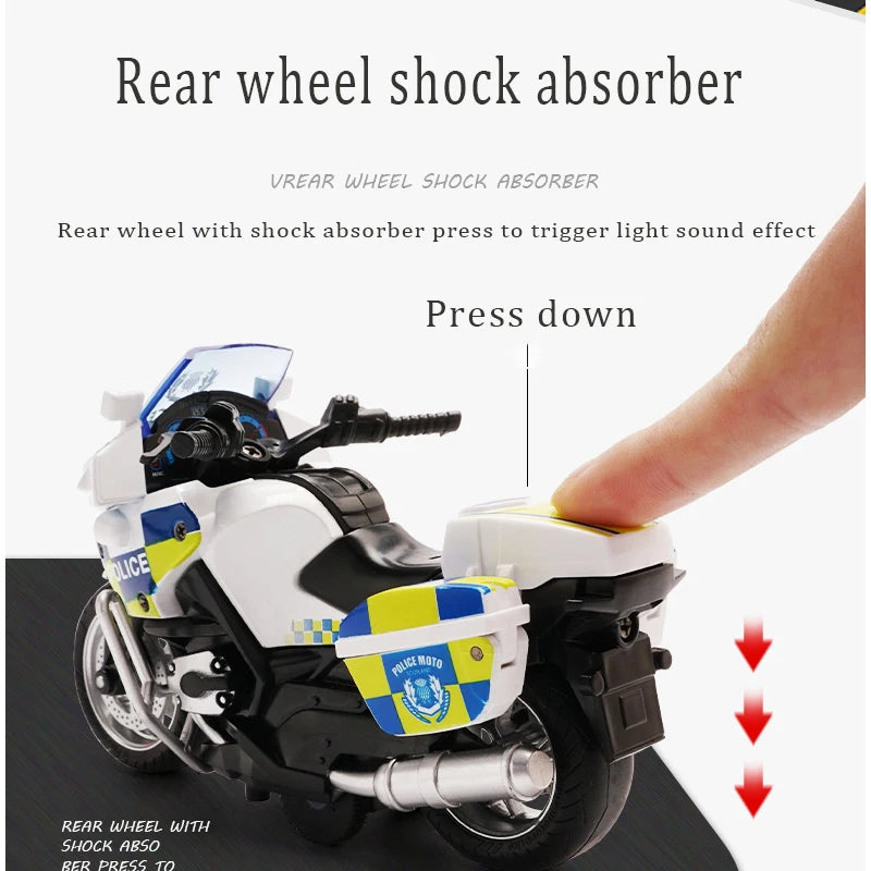 1/14 Car Model Alloy Pull Back Motorcycle Men's Locomotive Police Car with Light and Music Simulation Vehicles Children's Toys