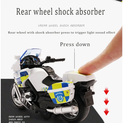 1/14 Car Model Alloy Pull Back Motorcycle Men's Locomotive Police Car with Light and Music Simulation Vehicles Children's Toys