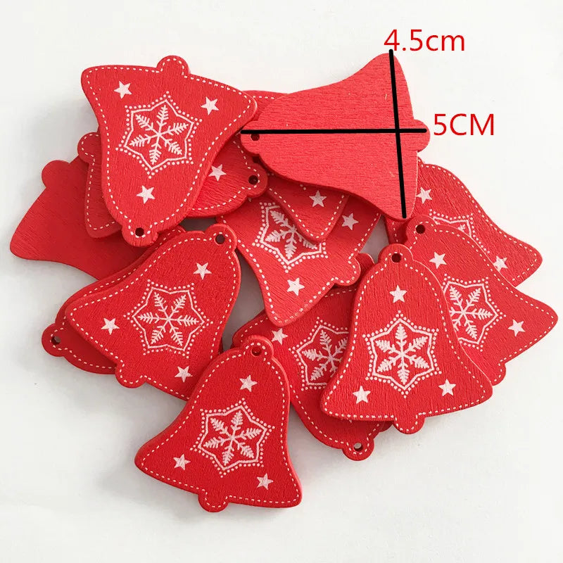 12 Pc/set of Christmas Tree Pendants Wooden Snowflakes Elk, Snowman 2022 New Year Christmas Home Decor Children's Toys and Gifts