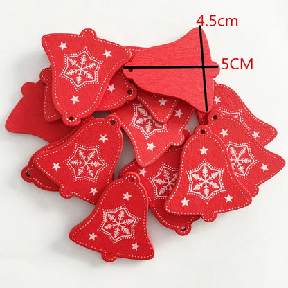 12 Pc/set of Christmas Tree Pendants Wooden Snowflakes Elk, Snowman 2022 New Year Christmas Home Decor Children's Toys and Gifts