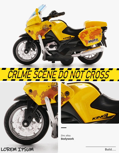 1/14 Car Model Alloy Pull Back Motorcycle Men's Locomotive Police Car with Light and Music Simulation Vehicles Children's Toys