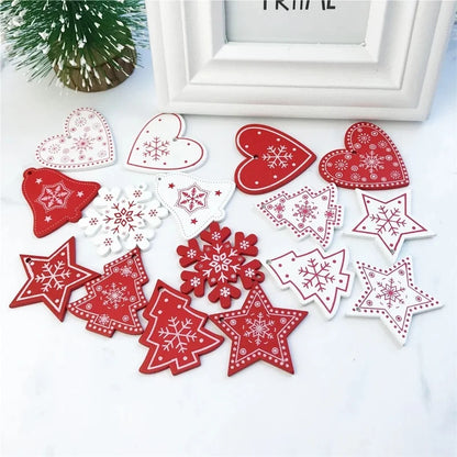 12 Pc/set of Christmas Tree Pendants Wooden Snowflakes Elk, Snowman 2022 New Year Christmas Home Decor Children's Toys and Gifts
