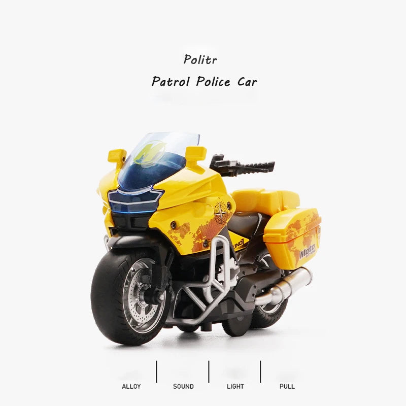 1/14 Car Model Alloy Pull Back Motorcycle Men's Locomotive Police Car with Light and Music Simulation Vehicles Children's Toys