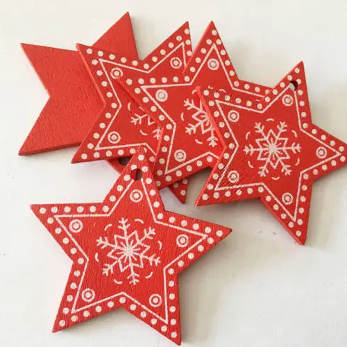 12 Pc/set of Christmas Tree Pendants Wooden Snowflakes Elk, Snowman 2022 New Year Christmas Home Decor Children's Toys and Gifts