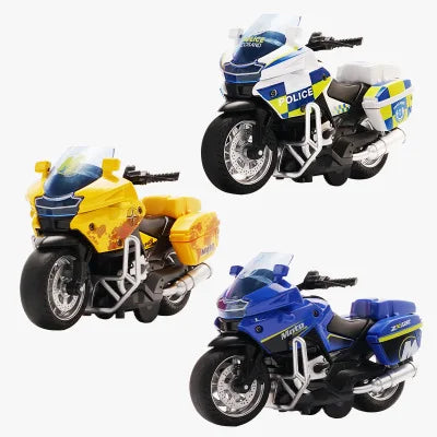 1/14 Car Model Alloy Pull Back Motorcycle Men's Locomotive Police Car with Light and Music Simulation Vehicles Children's Toys