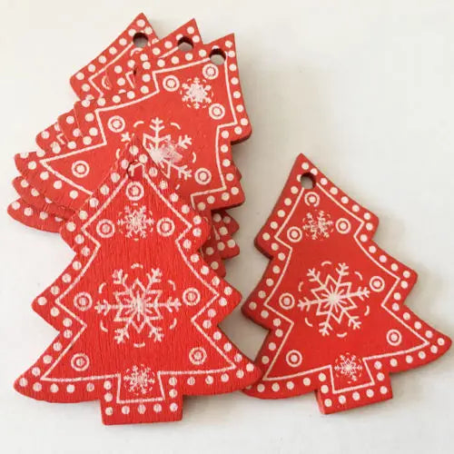 12 Pc/set of Christmas Tree Pendants Wooden Snowflakes Elk, Snowman 2022 New Year Christmas Home Decor Children's Toys and Gifts