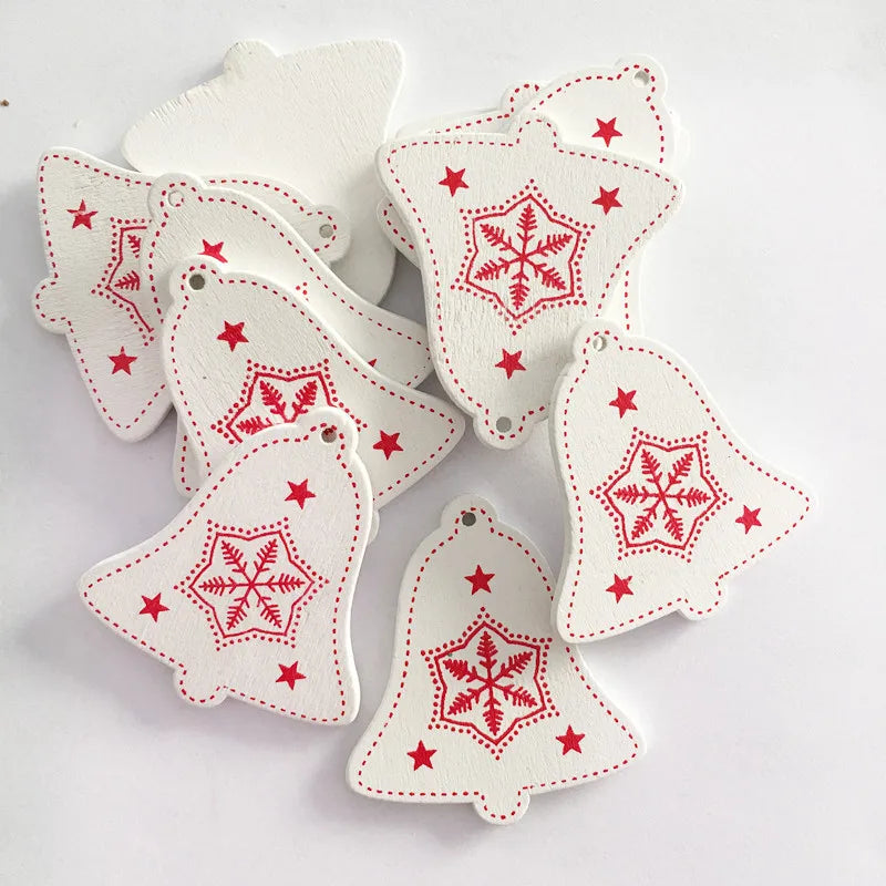 12 Pc/set of Christmas Tree Pendants Wooden Snowflakes Elk, Snowman 2022 New Year Christmas Home Decor Children's Toys and Gifts