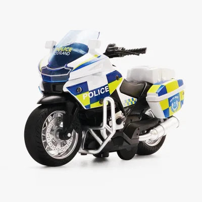 1/14 Car Model Alloy Pull Back Motorcycle Men's Locomotive Police Car with Light and Music Simulation Vehicles Children's Toys