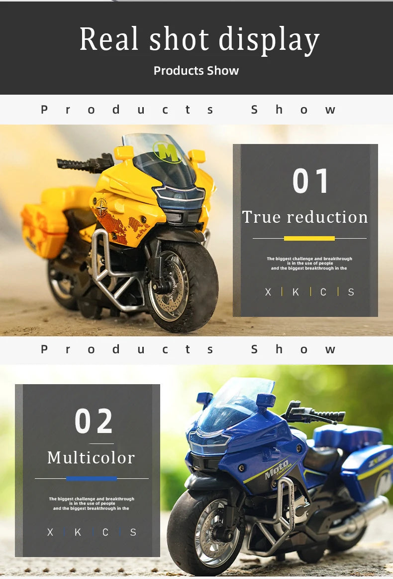 1/14 Car Model Alloy Pull Back Motorcycle Men's Locomotive Police Car with Light and Music Simulation Vehicles Children's Toys