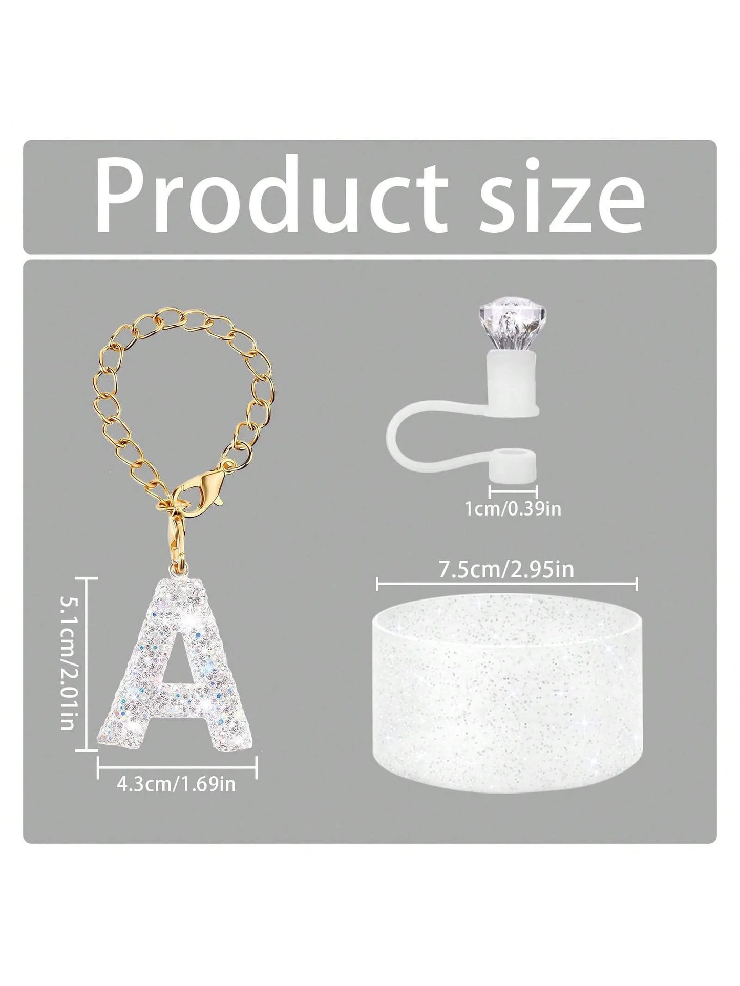 3Pcs Accessories Set for Stanley Cup, Including Diamond Straw Topper/Sparkly Silicone Boot Set（White）