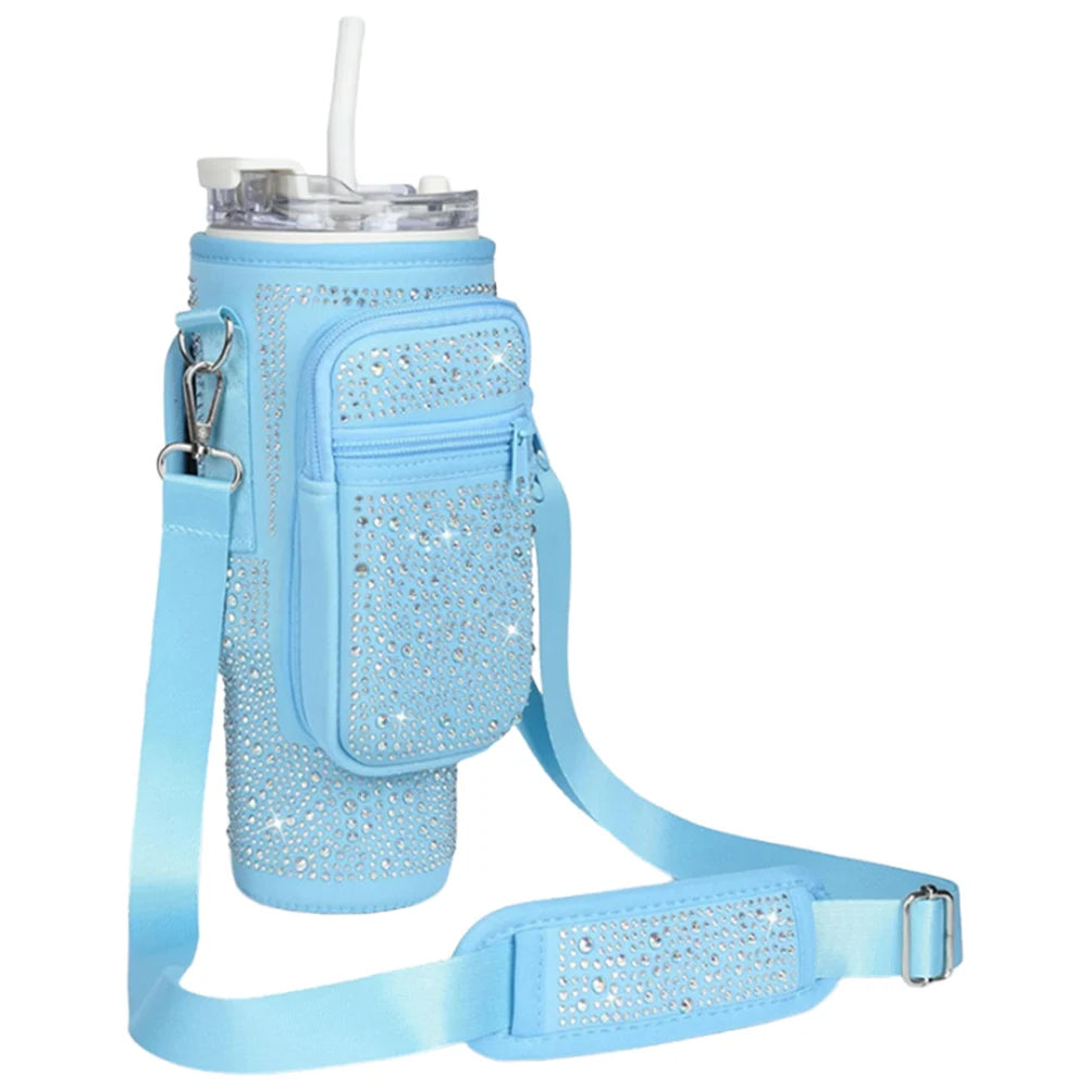 Bling Diamond Water Bottle Holder with Adjustable Strap Water Bottle Sling Bag Water Bottle Bag for Stanley 40oz Cup Accessories