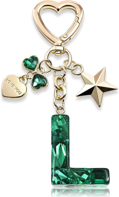 Cute Bling Keychain initial Letter Butterfly Star Pink Purple Gift for Women Girls Bag Cup Charms Accessories