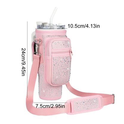 Bling Diamond Water Bottle Holder with Adjustable Strap Water Bottle Sling Bag Water Bottle Bag for Stanley 40oz Cup Accessories