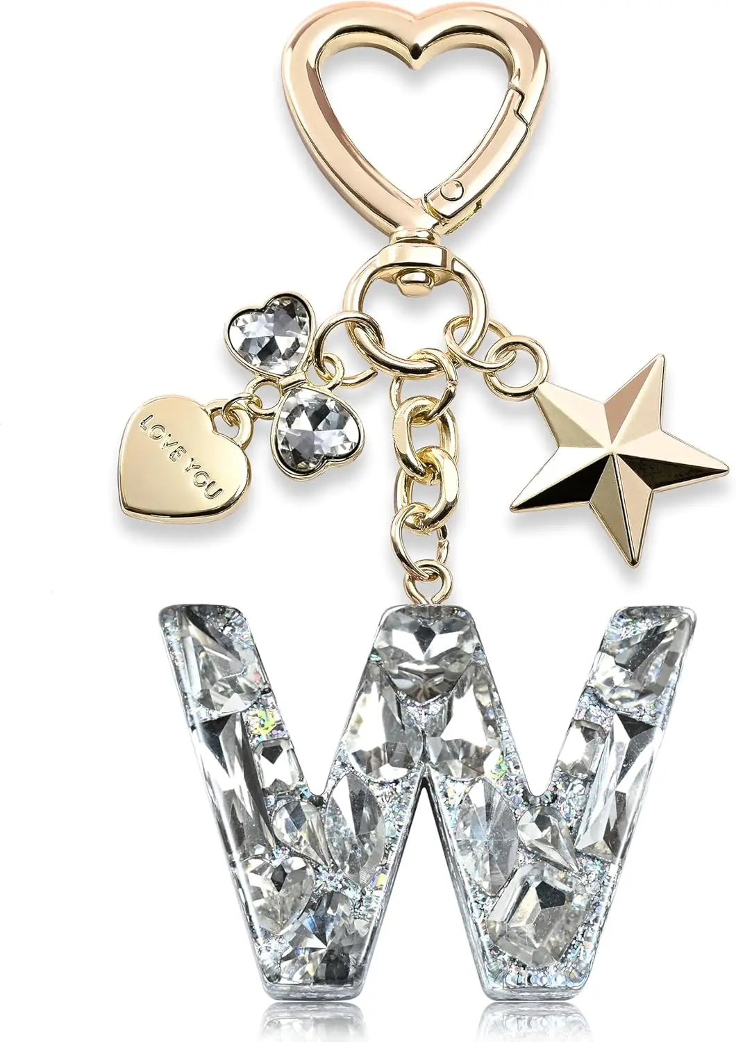 Cute Bling Keychain initial Letter Butterfly Star Pink Purple Gift for Women Girls Bag Cup Charms Accessories