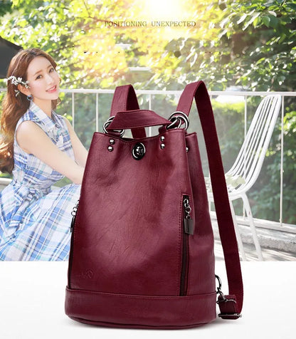 2022 Women Leather Backpacks Multifunction Women Vintage Shoulder Bag Ladies Rucksack Large Capacity Travel Bag Sac A Dos Preppy