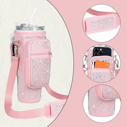 Bling Diamond Water Bottle Holder with Adjustable Strap Water Bottle Sling Bag Water Bottle Bag for Stanley 40oz Cup Accessories