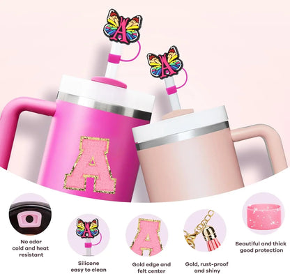 7PCS Cup Accessories Set for Stanley 30oz 40oz Tumbler Initials Silicone Straw Cover Cap Boot Letter Handle Charm Sticker