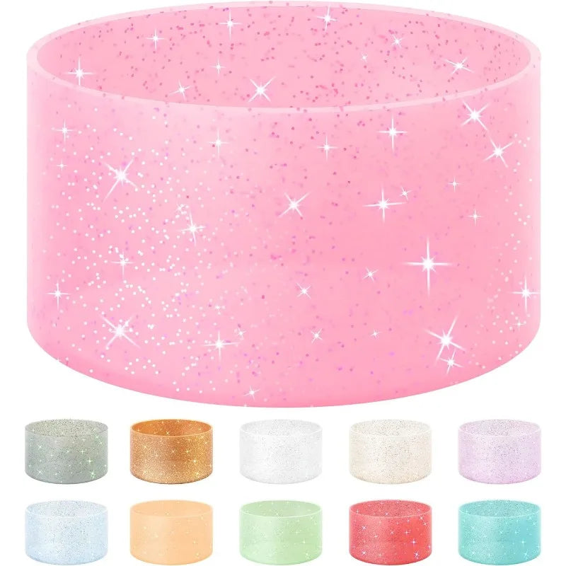 Silicone Glitter Bottle Bottom Sleeve Cup Accessories Anti-Slip Water Bottle Pad Heat Insulation Sports Cup Cover for Tumbler