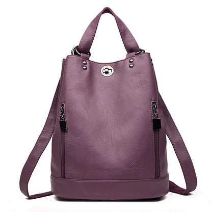 2022 Women Leather Backpacks Multifunction Women Vintage Shoulder Bag Ladies Rucksack Large Capacity Travel Bag Sac A Dos Preppy