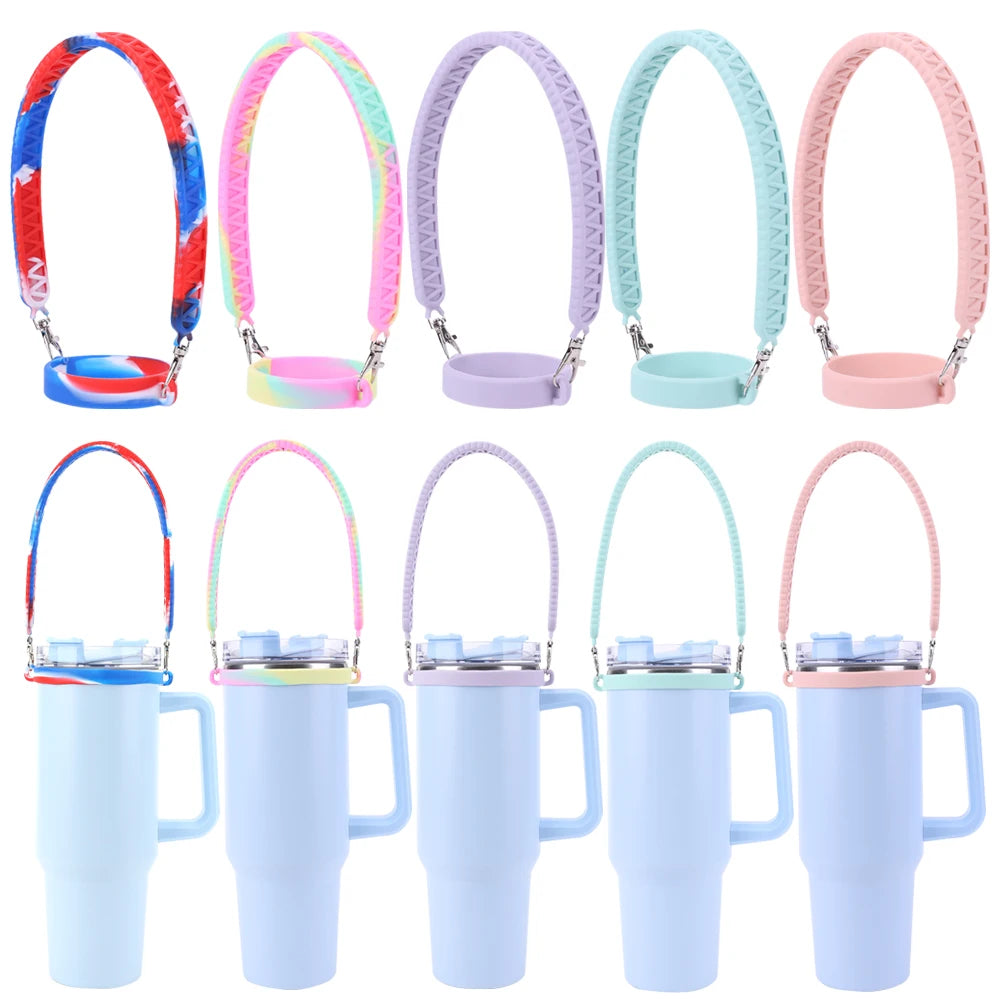 Portable Silicone Water Bottle Handle Fit 8-40oz Bottles Water Bottle Sling Water Bottle Carrier for Stanley Cup Accessories