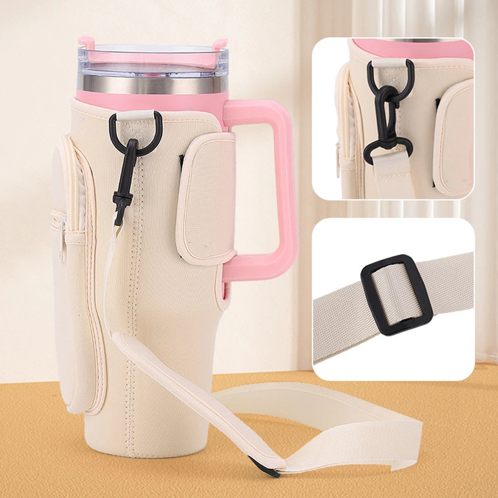 Water Bottle Carrier Bag with Phone Pocket for Stanley Cup 40 oz, Water Bottle Holder Adjustable Strap Stanley Cup Accessories