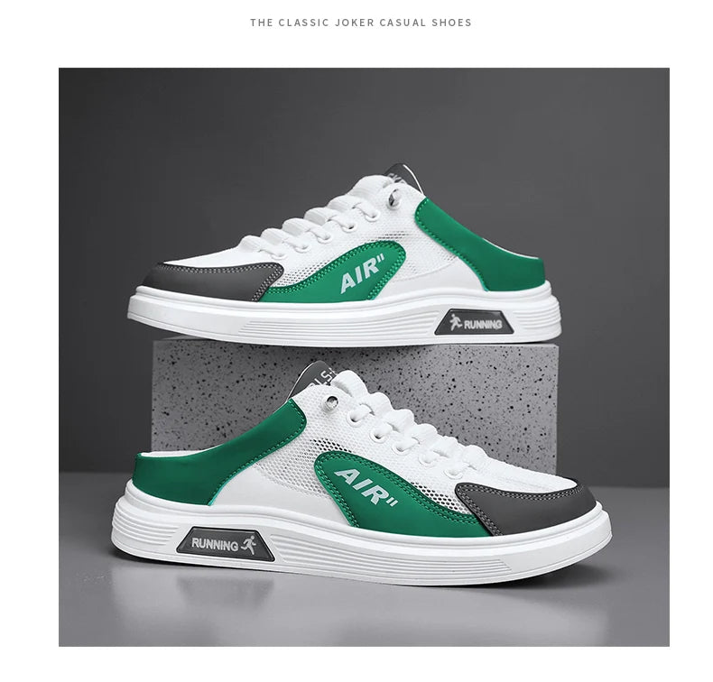 Half Slippers Men Low-top Canvas Shoes Casual Breathable Sneakers Korean Style Autumn Lace Up Casual Non-slip Trainers