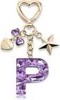 Cute Bling Keychain initial Letter Butterfly Star Pink Purple Gift for Women Girls Bag Cup Charms Accessories
