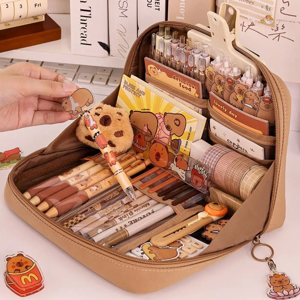 12-Layer Large Capacity Pen Bag 90 Degree Large Opening Student Multifunctional Pencil Case Zipper Stationery Organizer School