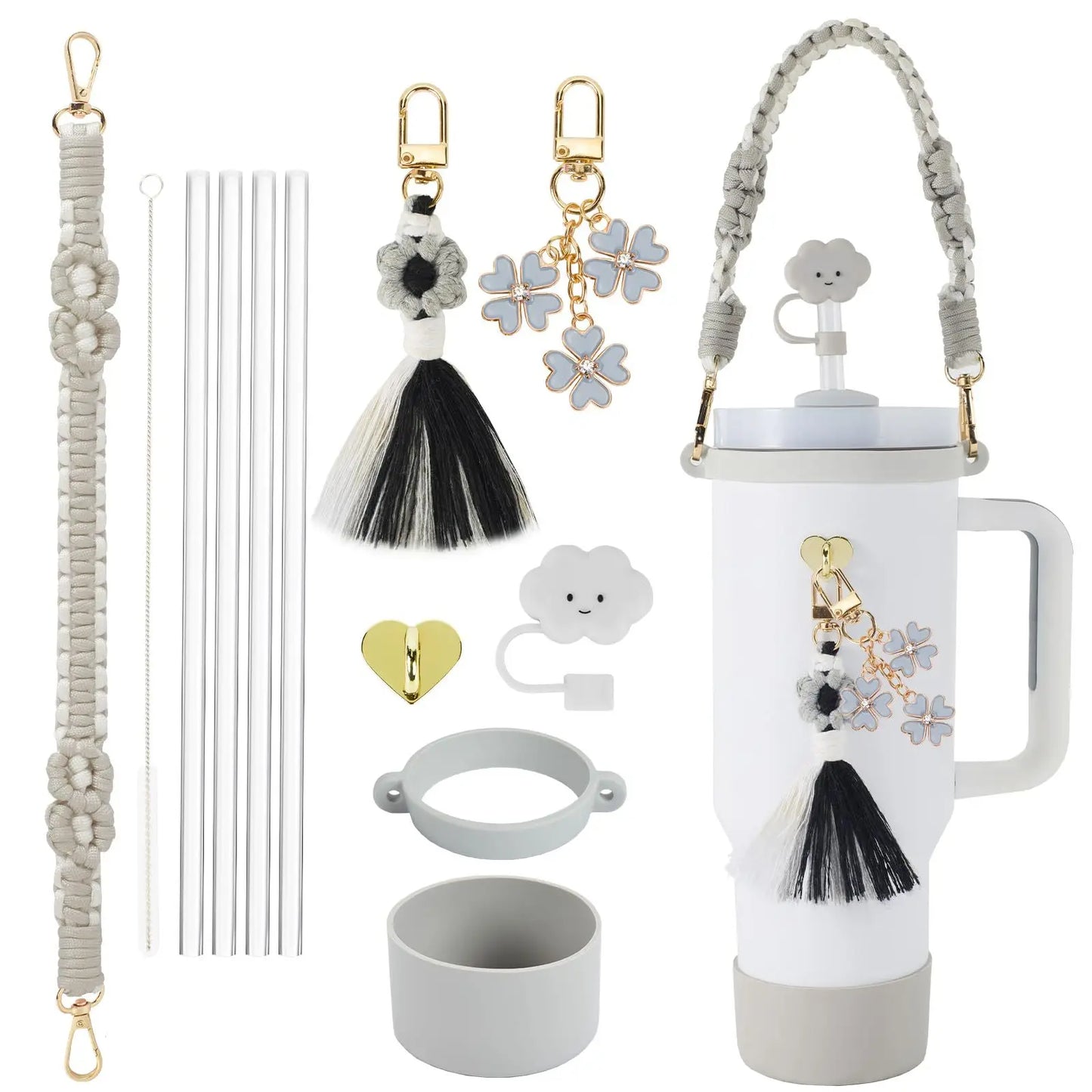 tassels straw cap case Charm chain pendant lot Accessories Initial Keychain Handle for Stanley cup bottle Tumbler for Women