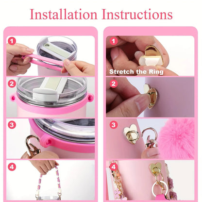 8PCS Cup Accessories, Set includes Water Bottle Handle Strap, Siliocne Boots, Lipstick Sleeve Pouch Straw Cap Cover for Stanley