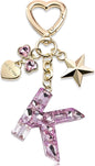 Cute Bling Keychain initial Letter Butterfly Star Pink Purple Gift for Women Girls Bag Cup Charms Accessories
