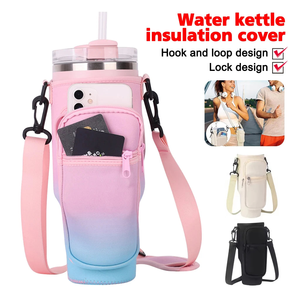 Water Bottle Carrier Bag with Phone Pocket for Stanley Cup 40 oz, Water Bottle Holder Adjustable Strap Stanley Cup Accessories
