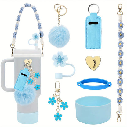 8PCS Cup Accessories, Set includes Water Bottle Handle Strap, Siliocne Boots, Lipstick Sleeve Pouch Straw Cap Cover for Stanley
