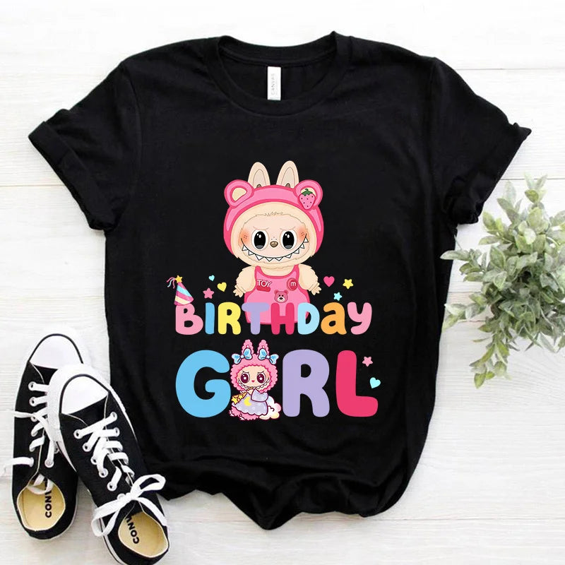 Labubu Adult Kids Birthday T-shirts Cartoon Anime Printed Tees Cute Short Sleeves Summer Tops Boys Girls Women Men Clothes Gift