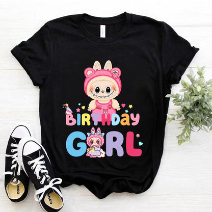 Labubu Adult Kids Birthday T-shirts Cartoon Anime Printed Tees Cute Short Sleeves Summer Tops Boys Girls Women Men Clothes Gift