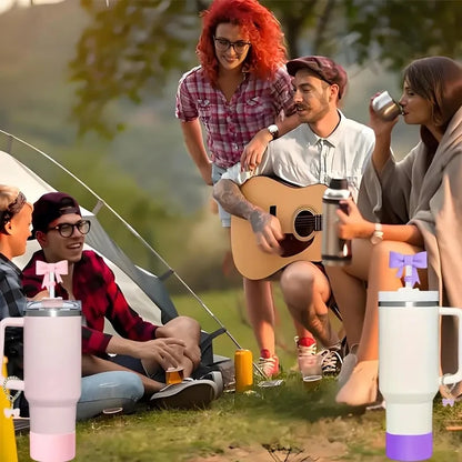 9pcs Tumbler Cup Accessories Including 2pcs Glitter 10mm Straw, Bow Keychain Charm 10mm Bow Straw Topper Cover for Stanley Cup