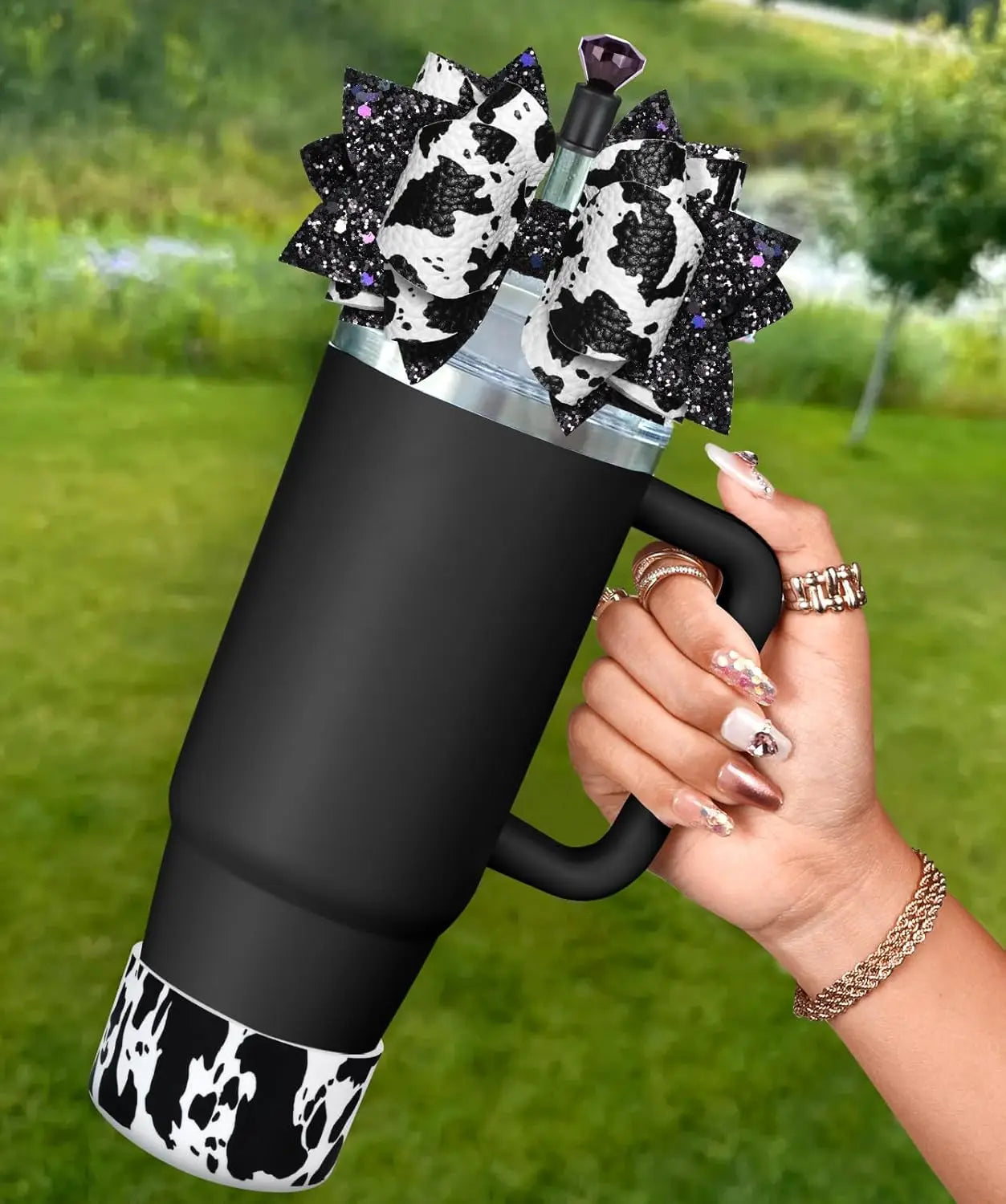 For Stanley 40 30 oz cup Boot Straw Hat - cute bow straw hat and diamond hat with bottom protector, non-tipping accessories