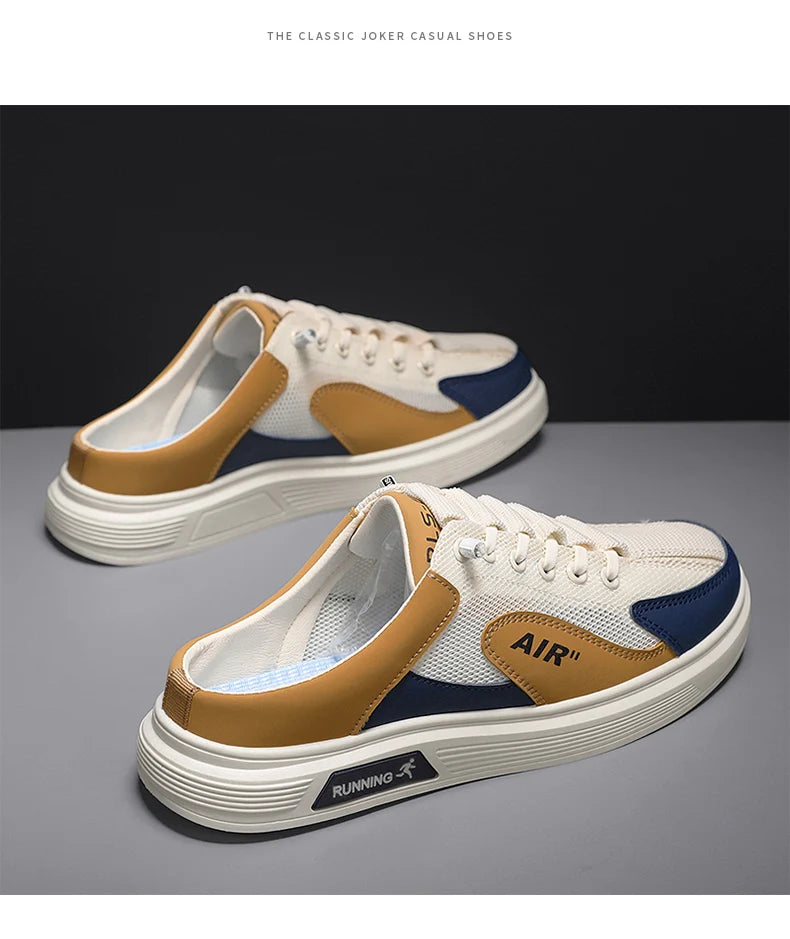 Half Slippers Men Low-top Canvas Shoes Casual Breathable Sneakers Korean Style Autumn Lace Up Casual Non-slip Trainers