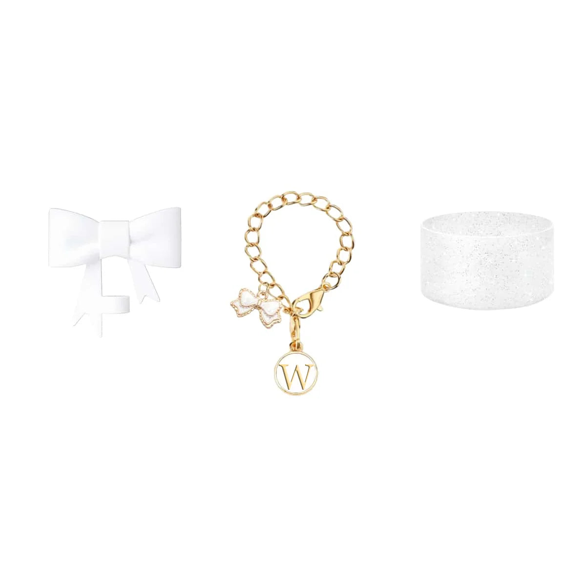 3pcs Accessories Set for Stanley Tumbler with Handle 1cm Straw Topper Cover Diamond Butterfly Charm Glitter Silicone Boot-White