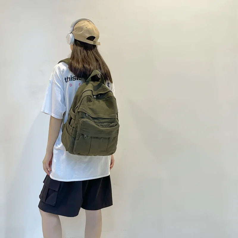 Girl School Bag New simple College Student Vintage Women Backpack Canvas Female Laptop bag Travel Kawaii Ladies backpacks рюкзак