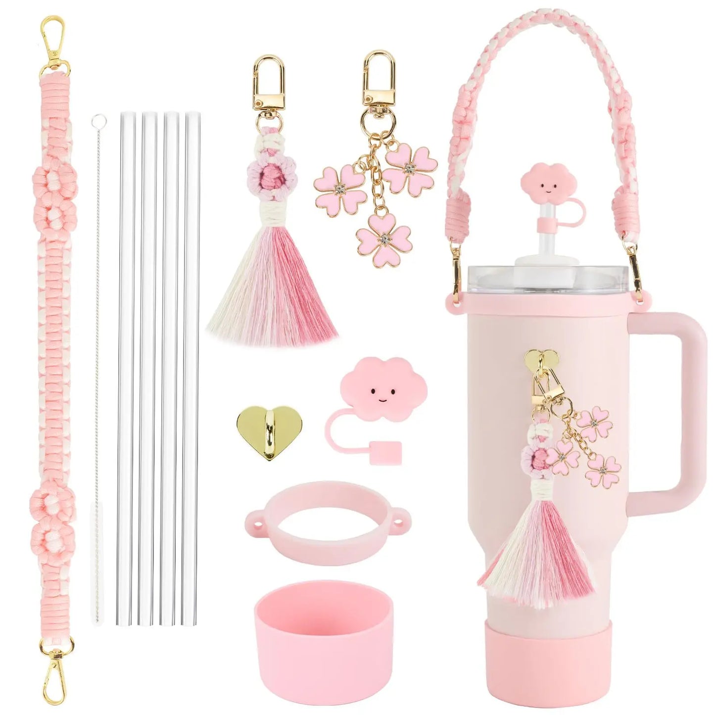 tassels straw cap case Charm chain pendant lot Accessories Initial Keychain Handle for Stanley cup bottle Tumbler for Women