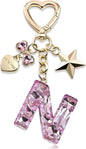 Cute Bling Keychain initial Letter Butterfly Star Pink Purple Gift for Women Girls Bag Cup Charms Accessories