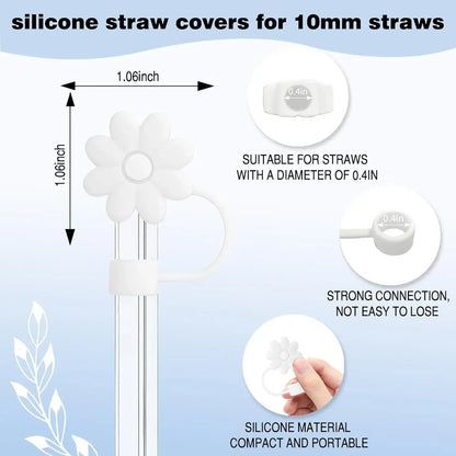 9pcs Cup Accessories for Stanley Set, 3 Spill Proof Stopper 2 Straws and Brush and 1 Flower Charm Chain Flowers Straw Cover Boot