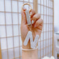 1pc Sparkling Rhinestone Alphabet Keychain, Alloy Round Letter Charm with Ring Buckle, Decorative Crystal Pendant Accessory