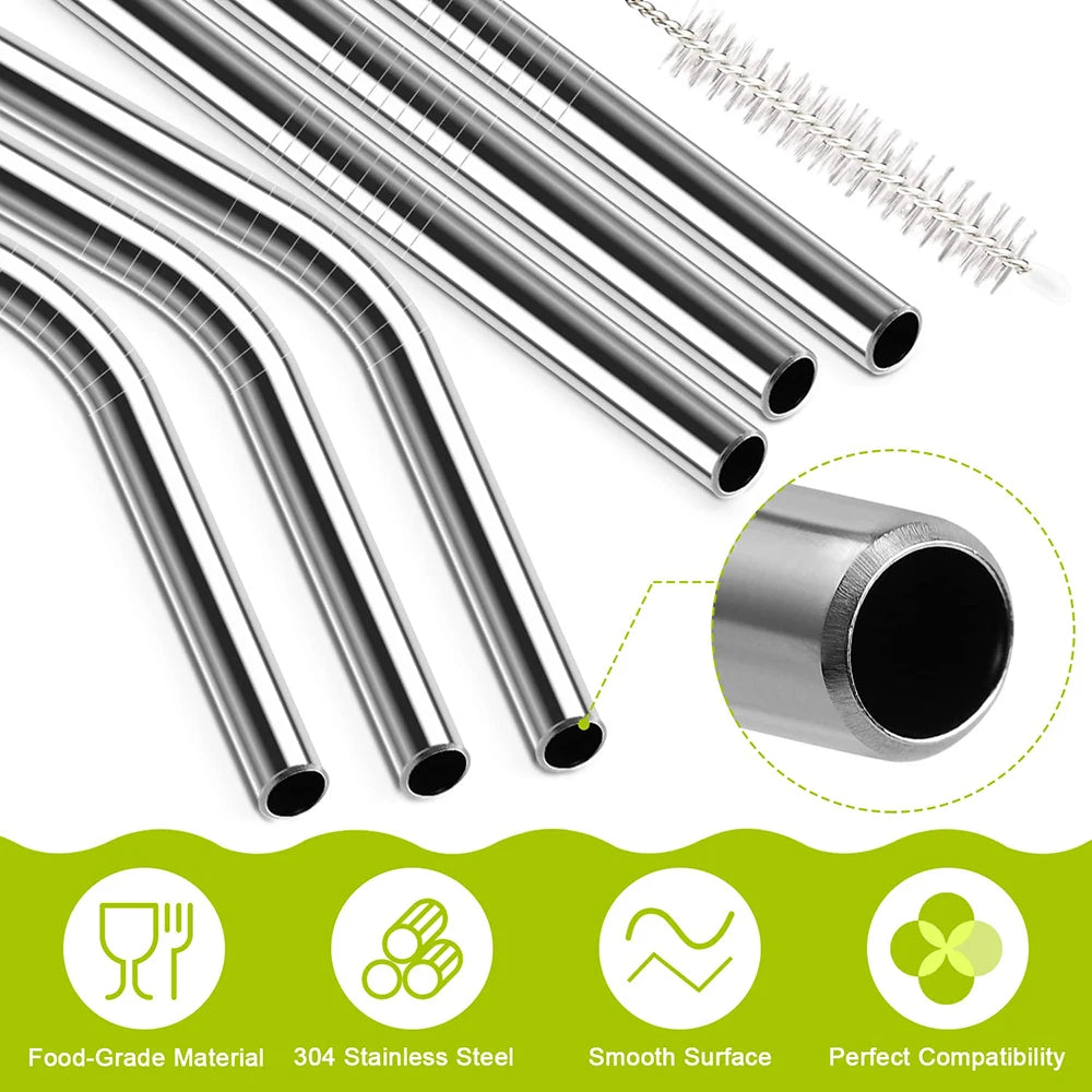 7 Pack Stainless Steel Straw Replacement 40 oz for Stanley Adventure Travel Tumbler, Reusable Straws with Cleaning Brush Compati