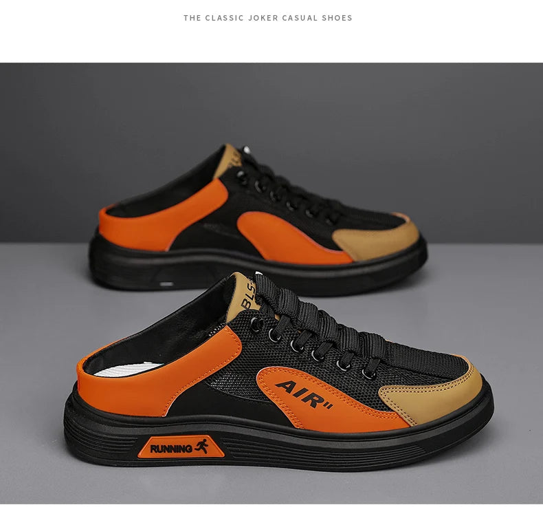 Half Slippers Men Low-top Canvas Shoes Casual Breathable Sneakers Korean Style Autumn Lace Up Casual Non-slip Trainers