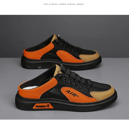 Half Slippers Men Low-top Canvas Shoes Casual Breathable Sneakers Korean Style Autumn Lace Up Casual Non-slip Trainers
