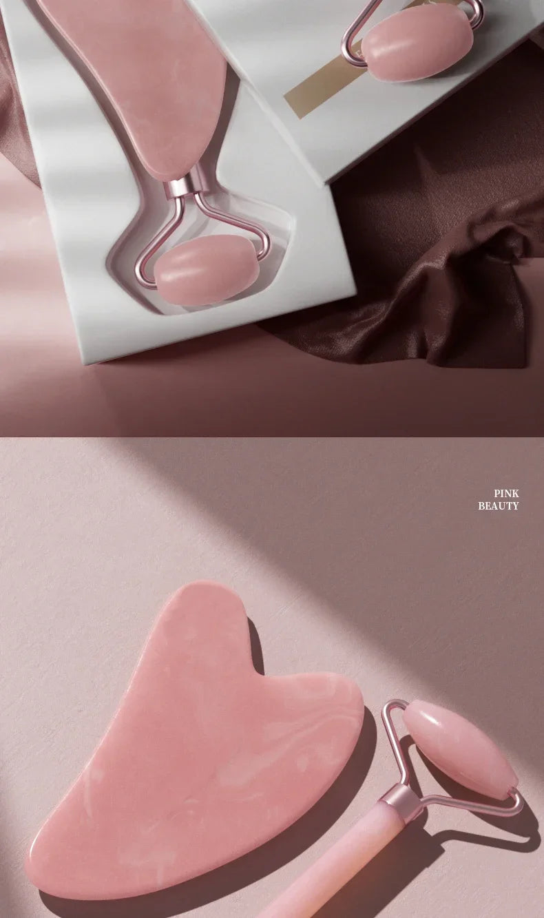 Resin double head roller massager heart-shaped face and eye massage scraping Combination set massage roller