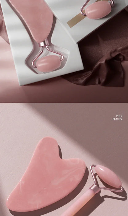Resin double head roller massager heart-shaped face and eye massage scraping Combination set massage roller